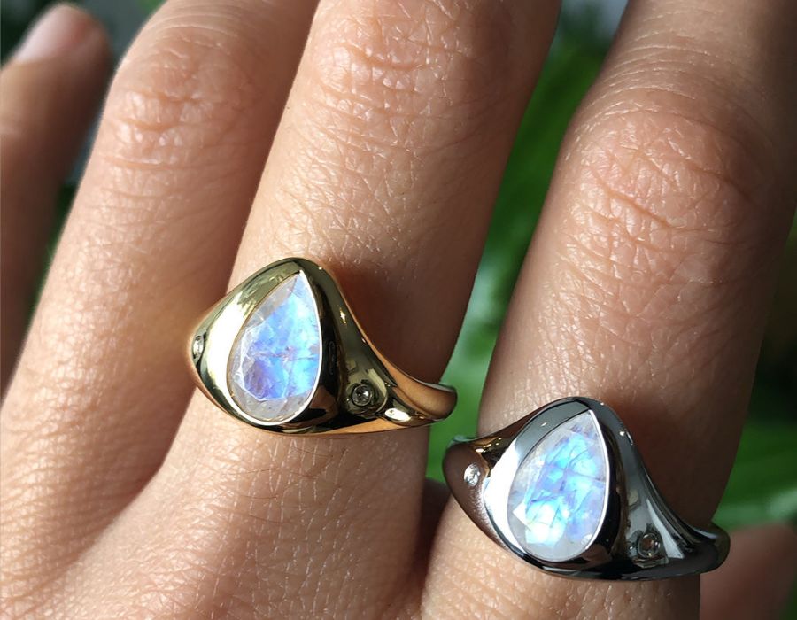 a moonstone placed on a ring 